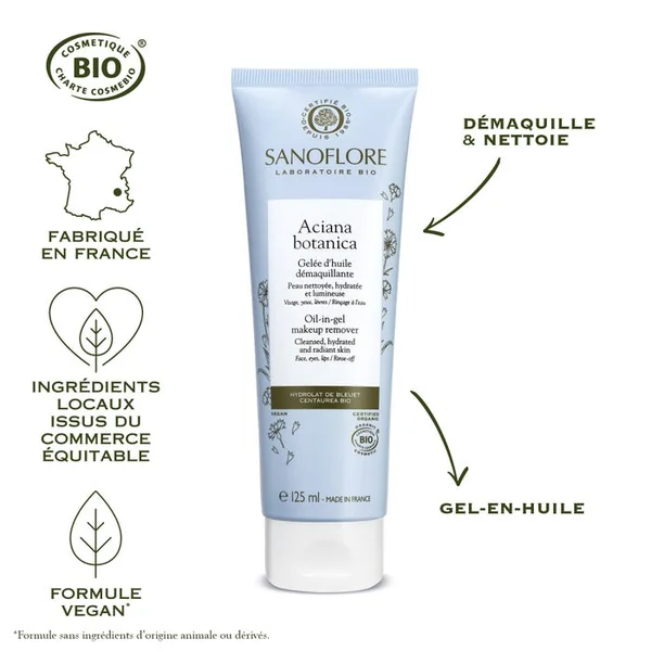 ACIANA BOTANICA - Gelée d'Huile Démaquillante Bio - Visage, Yeux et Lèvres - Tous Types de Peaux, 125ml