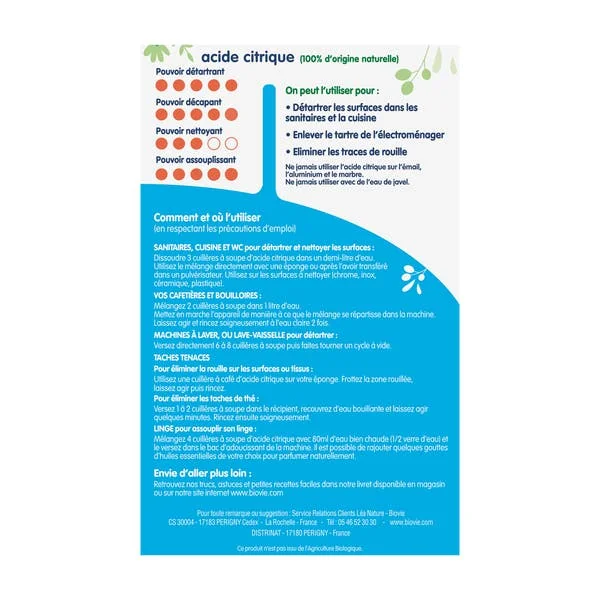 Acide Citrique, détartre & décape