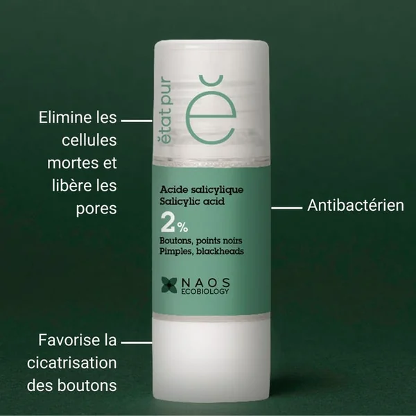 ACTIF PUR - Acide Salicylique 2% - Boutons et Points Noirs - Visage et Corps, 15ml