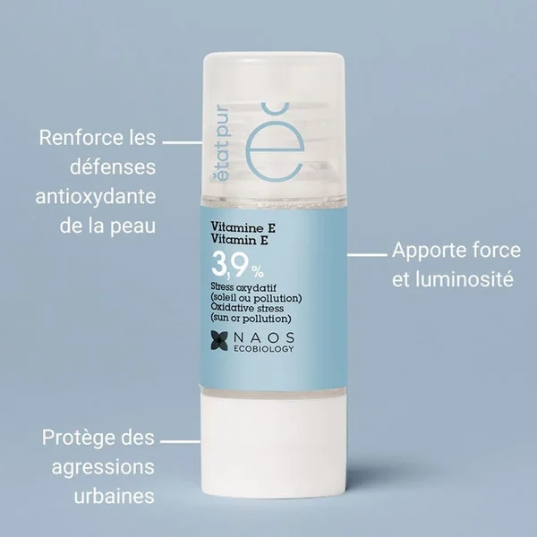 ACTIF PUR - Vitamine E 3,9% - Stress Oxydatif Soleil ou Pollution - Visage, 15ml