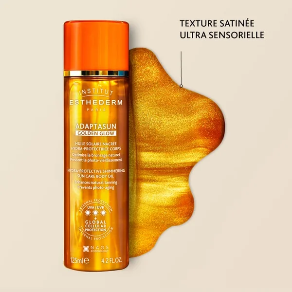 ADAPTASUN GOLDEN GLOW - Huile Solaire Nacrée Hydra-Protectrice - Corps - Tous Types de Peaux, 125ml