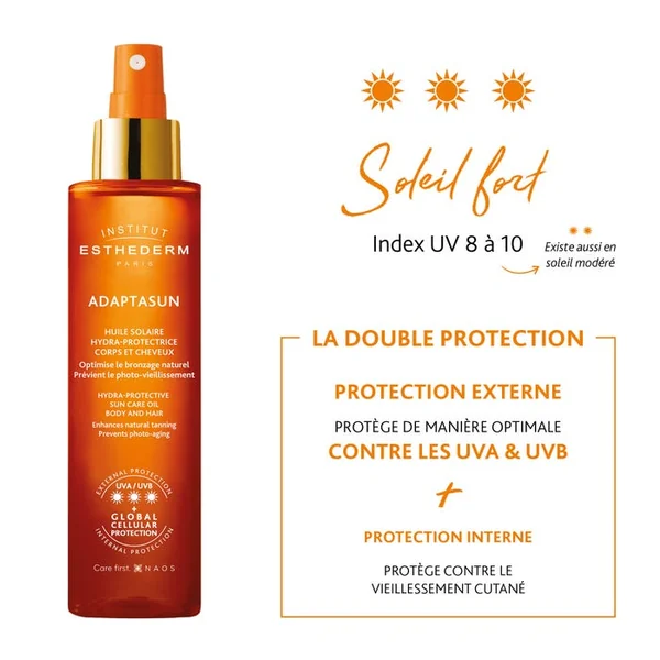 ADAPTASUN - Huile Solaire Hydra-Protectrice Soleil Fort - Corps et Cheveux, 150ml