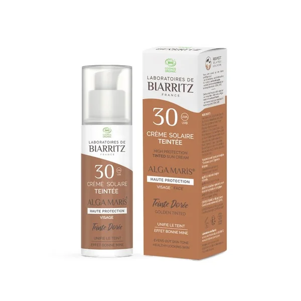 ALGA MARIS - Crème Solaire Teintée Dorée SPF30 Bio - Visage, 50ml