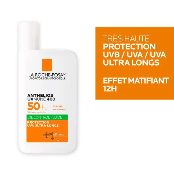 ANTHELIOS UVMUNE 400 - SPF50+ Fluide Solaire Visage Matifiant Avec Parfum, Peaux Mixtes à Grasses, 50ml