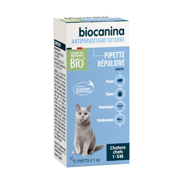 ANTIPARASITAIRE EXTERNE - Pipette Répulsive Bio - Chatons et Chats de 1 à 5kg, 1 pipette de 1ml