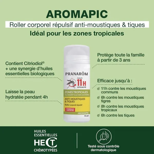 AROMAPIC - Roller Corporel Répulsif Anti-Moustiques & Tiques, 75ml