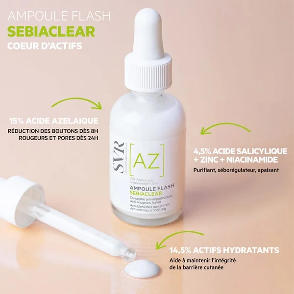 [AZ] AMPOULE FLASH SEBIACLEAR - Concentré Anti-Imperfections Anti-Rougeurs Lissant - Visage - Peaux Sensibles à Tendance Acnéique, 30ml