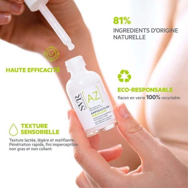 [AZ] AMPOULE FLASH SEBIACLEAR - Concentré Anti-Imperfections Anti-Rougeurs Lissant - Visage - Peaux Sensibles à Tendance Acnéique, 30ml