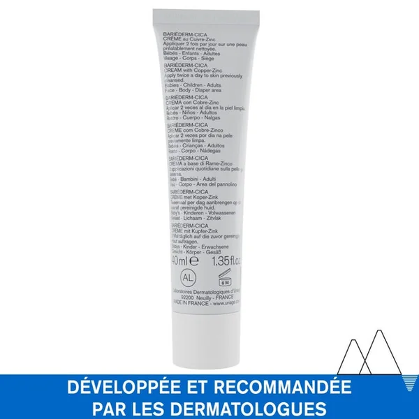 BARIÉDERM-CICA - Crème Réparatrice au Cuivre-Zinc - Visage et Corps - Peaux Fragilisées et Irritées, 40ml