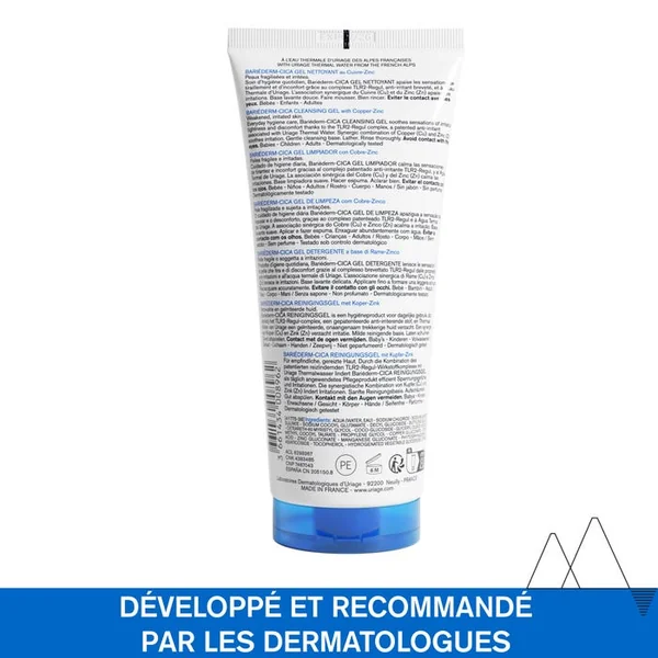 BARIÉDERM-CICA - Gel Nettoyant au Cuivre-Zinc - Visage et Corps - Peaux Fragilisées et Irritées, 200ml