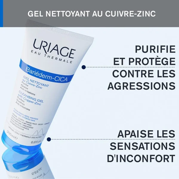 BARIÉDERM-CICA - Gel Nettoyant au Cuivre-Zinc - Visage et Corps - Peaux Fragilisées et Irritées, 200ml