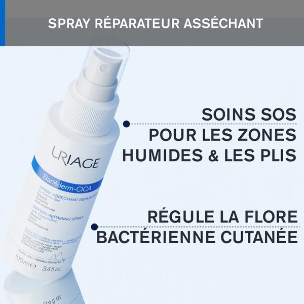 BARIÉDERM-CICA - Spray Asséchant Réparateur au Cuivre-Zinc - Visage et Corps - Peaux Fragilisées et Irritées, 100ml