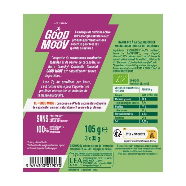 Barre cacahuète chocolat bio