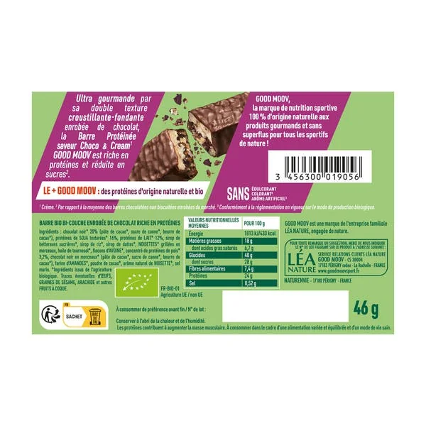 Barre protéinée choco et cream bio