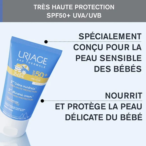 BEBE - 1ère Crème Minérale SPF50+ - Visage et Corps - Peaux Fragiles, 50ml