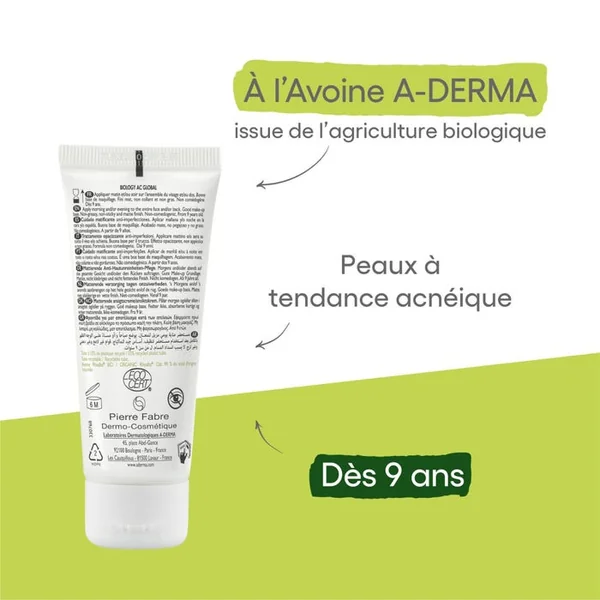 BIOLOGY AC GLOBAL - Soin Matifiant Anti-Imperfections Bio - Visage et Dos - Peaux Grasses à Tendance Acnéique, 40ml