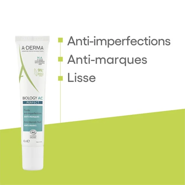BIOLOGY AC PERFECT - Fluide Anti-Imperfections Anti-Marques Bio - Visage - Peaux Adultes à Tendance Acnéique, 40ml