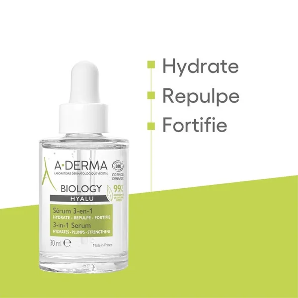 BIOLOGY HYALU - Sérum 3-en-1 Hydrant Repulpant Fortifiant - Visage et Cou - Peaux Fragiles, 30ml
