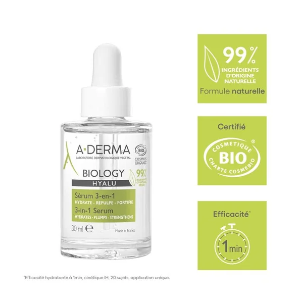 BIOLOGY HYALU - Sérum 3-en-1 Hydrant Repulpant Fortifiant - Visage et Cou - Peaux Fragiles, 30ml