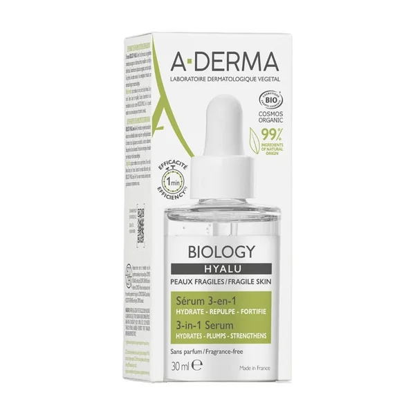BIOLOGY HYALU - Sérum 3-en-1 Hydrant Repulpant Fortifiant - Visage et Cou - Peaux Fragiles, 30ml