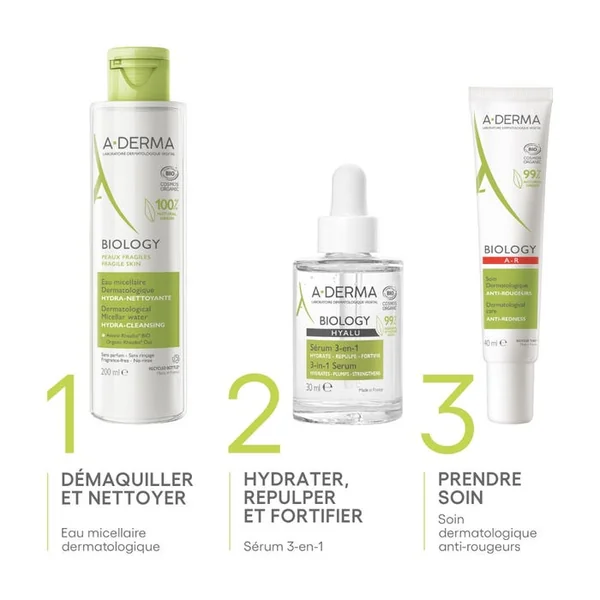 BIOLOGY HYALU - Sérum 3-en-1 Hydrant Repulpant Fortifiant - Visage et Cou - Peaux Fragiles, 30ml