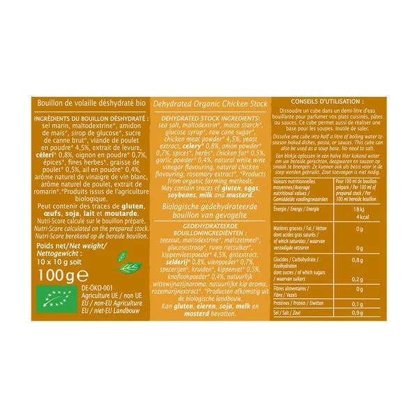 Bouillon cube bio volaille dégraissé