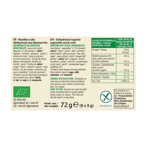 Bouillon cube légumes sans gluten - bio