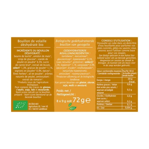 Bouillon cube volaille bio sans sel