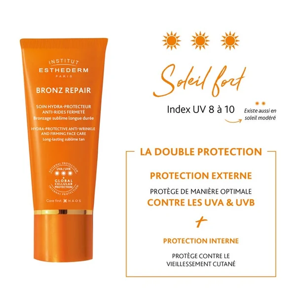 BRONZ REPAIR - Soin Solaire Hydra-Protecteur Anti-Rides Fermeté Soleil Fort - Visage, 50ml
