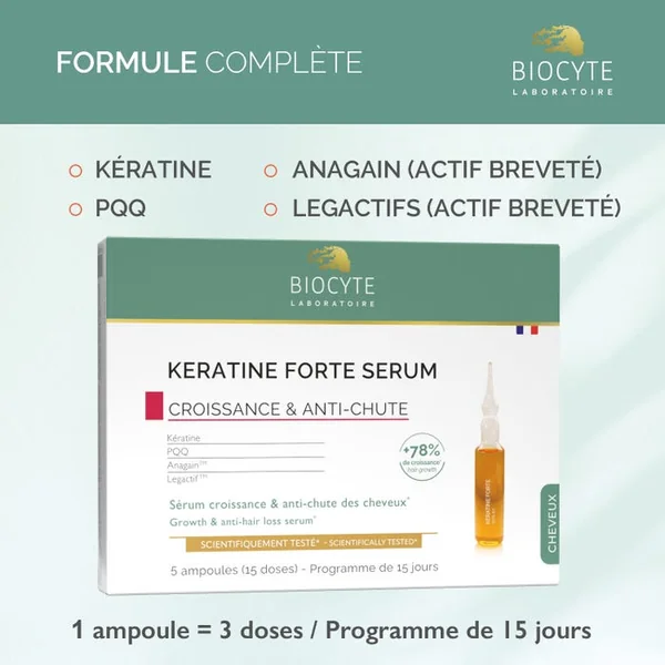 CAPILLAIRE - Keratine Forte Serum Croissance & Anti-Chute, 5 Ampoules (15 doses)