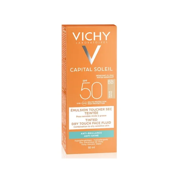 CAPITAL SOLEIL - SPF50 BB Teinté Hâle Naturel Emulsion Toucher Sec, Peau Sensible Mixte à Grasse, 50ml