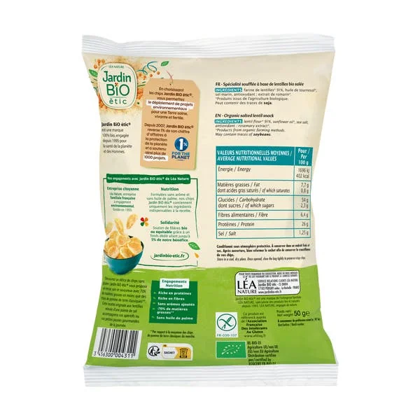 Chips de lentilles à la pointe de sel bio