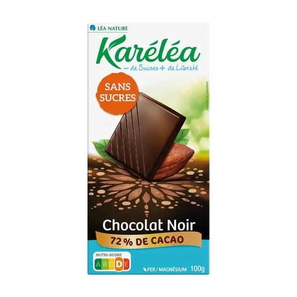 Chocolat noir 72% cacao sans sucres