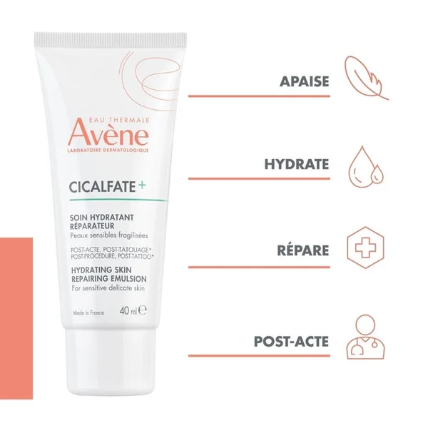 CICALFATE+ - Soin Hydratant Réparateur Post-Acte - Visage et Corps - Peaux Sensibles Fragilisées, 40ml