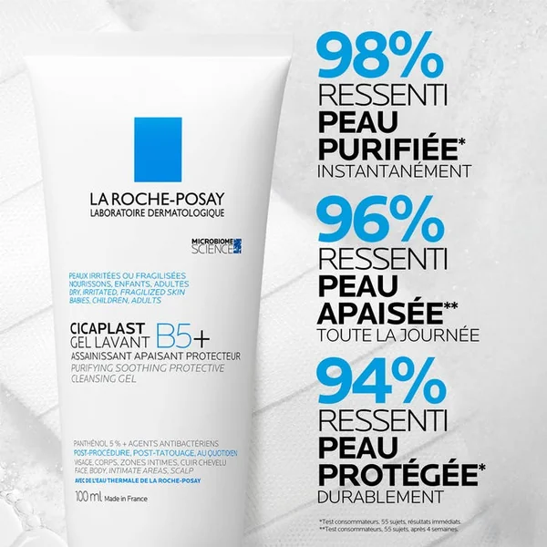 CICAPLAST B5+ - Gel Lavant Moussant Assainissant Apaisant - Visage, Corps, Cuir Chevelu, 100ml