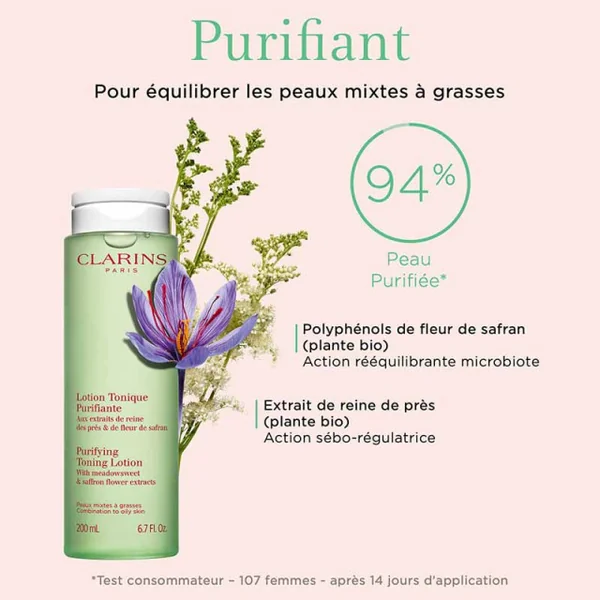 Clarins - Lotion Tonique Purifiante Aux extraits de reine des prés & fleur de safran - Peaux mixtes à grasses