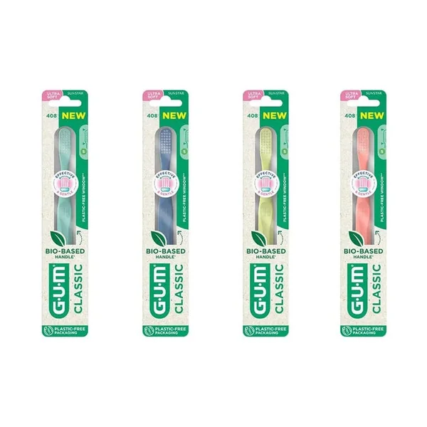 CLASSIC 408 - Brosse à Dents Biosourcée Ultra-Souple 15/100 Coloris Aléatoire