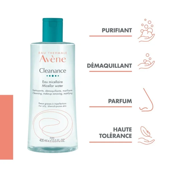CLEANANCE - Eau Micellaire Matifiante - Visage et Yeux - Peaux Grasses à Imperfections, 2x400ml