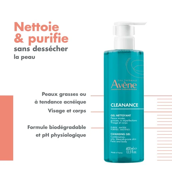CLEANANCE - Gel Nettoyant Purifiant - Visage et Dos - Peaux Grasses à Imperfections, 400ml