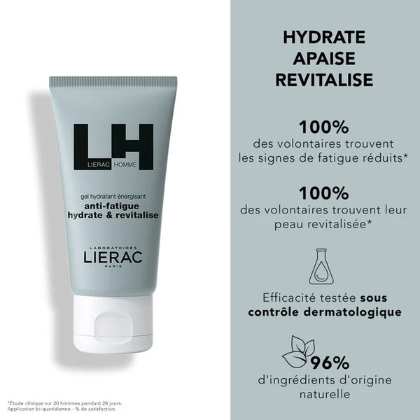 COFFRET LIERAC HOMME - Gel Hydratant Énergisant 50ml + Gel Douche Intégral 200ml Offert