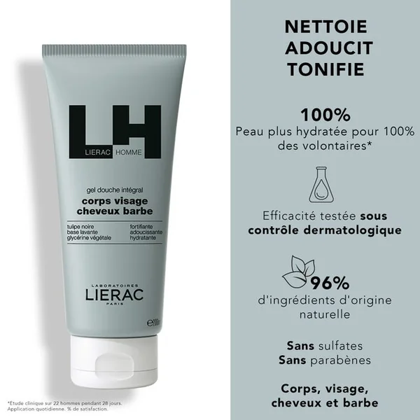 COFFRET LIERAC HOMME - Gel Hydratant Énergisant 50ml + Gel Douche Intégral 200ml Offert