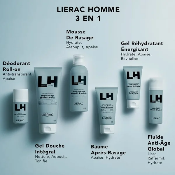 COFFRET LIERAC HOMME - Gel Hydratant Énergisant 50ml + Gel Douche Intégral 200ml Offert