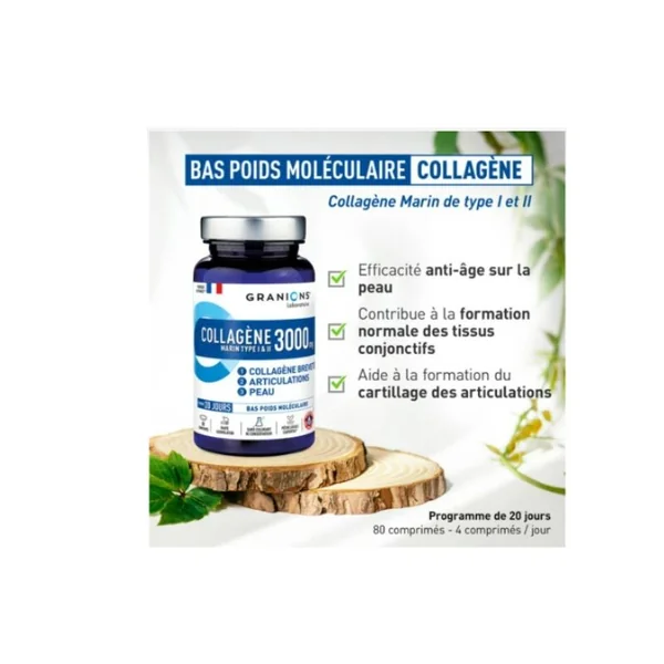 Collagène Marin • Type I & II • 3000 mg • 80 comprimés