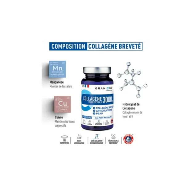 Collagène Marin • Type I & II • 3000 mg • 80 comprimés