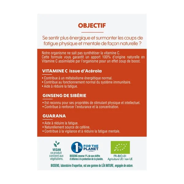 Comprimés vitamine C et Ginseng de Sibérie Acérola