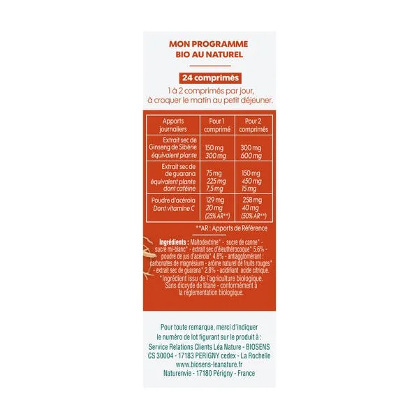 Comprimés vitamine C et Ginseng de Sibérie Acérola