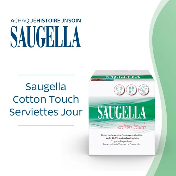 COTTON TOUCH - Serviettes Hygiéniques Extra Fines avec Ailettes - Jour, 2x14 Serviettes