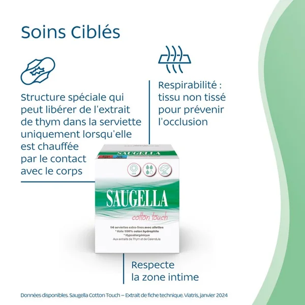 COTTON TOUCH - Serviettes Hygiéniques Extra Fines avec Ailettes - Jour, 2x14 Serviettes