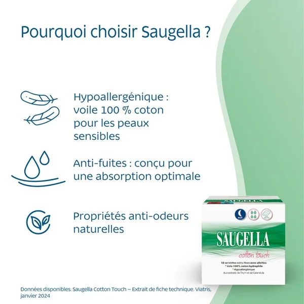 COTTON TOUCH - Serviettes Hygiéniques Extra Fines Avec Ailettes - Nuit, 12 Serviettes
