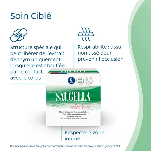 COTTON TOUCH - Serviettes Hygiéniques Extra Fines Avec Ailettes - Nuit, 12 Serviettes